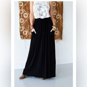 NWT-Three Bird Nest-The Perfect Pocketed Maxi Skirt-Black